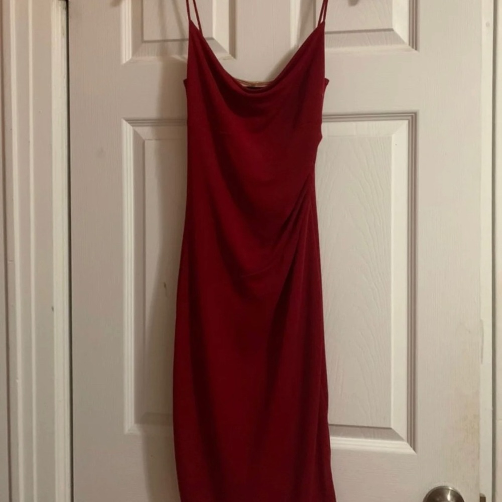 Red Cowl Neck Sleeveless Midi Dress